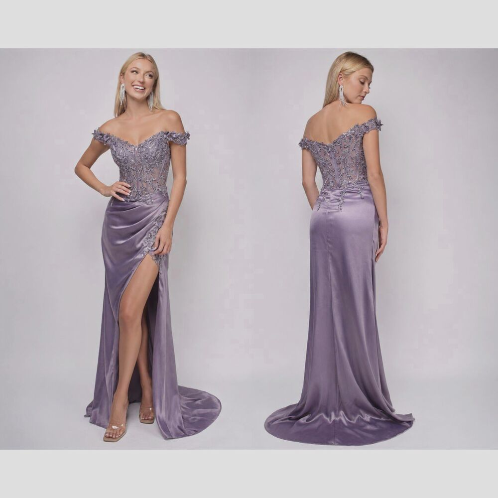 Ladivine Cinderella Divine Lavender Corset Slit Prom Gown Beaded Formal Dress M
